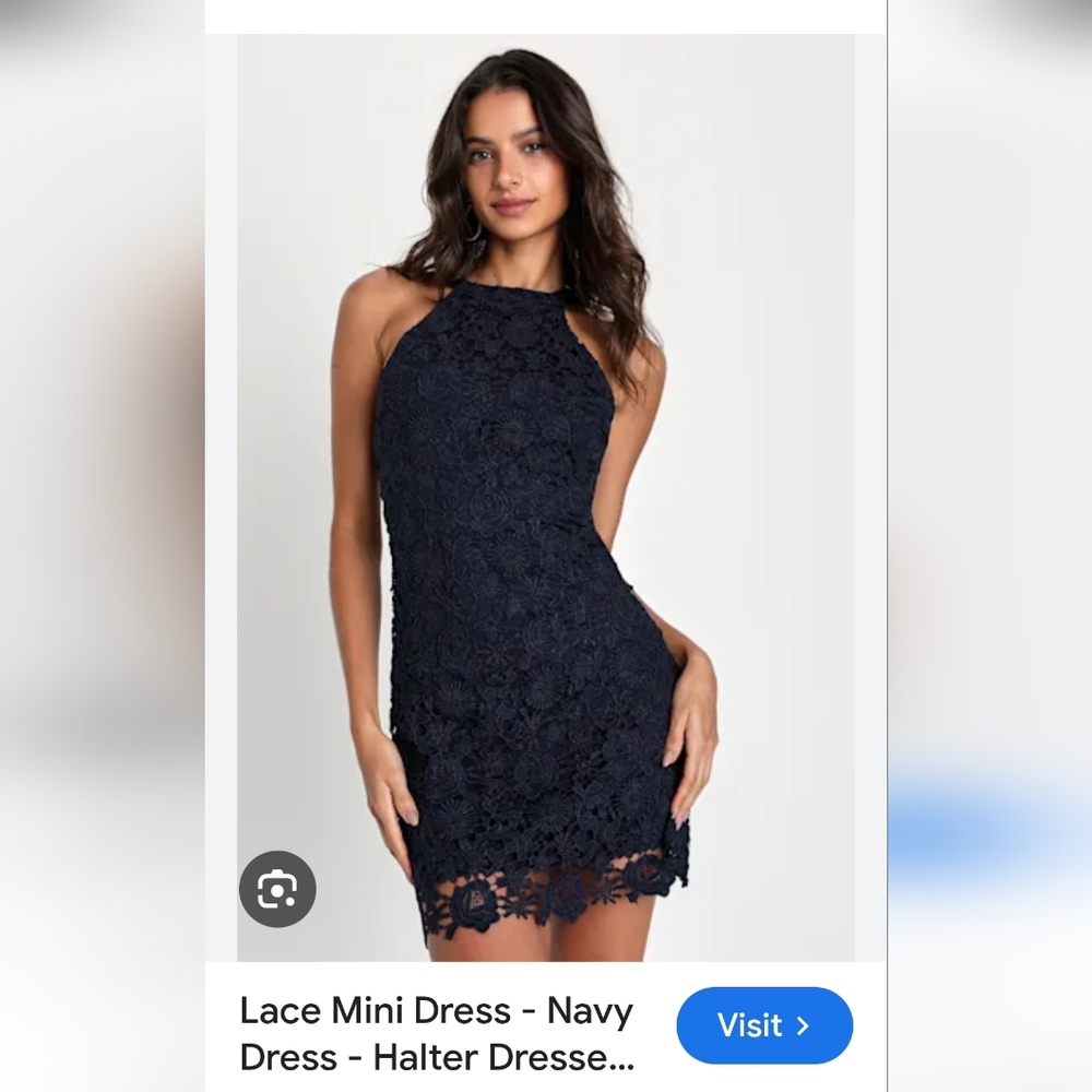 NWT Lulus Love Poem Flower Navy Lace Halter Dress Sz XS